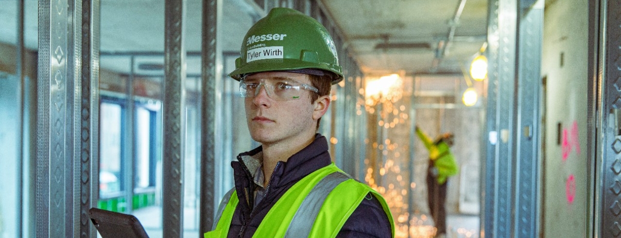 Engineering student Tyler Wirth co-ops with Messer Construction on the Calhoun Residence Hall renovation project.