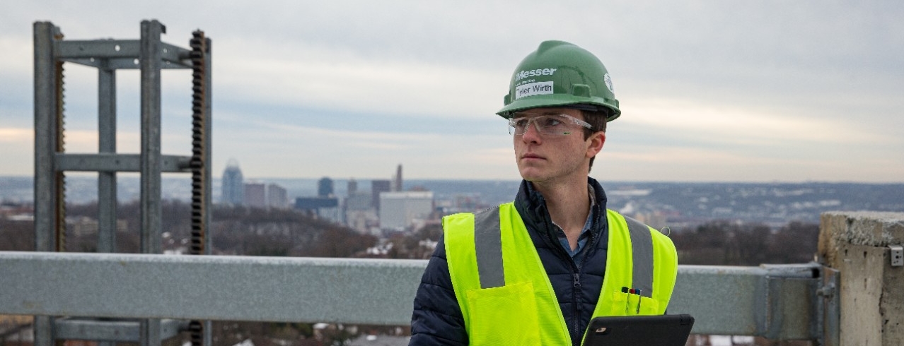 Engineering student Tyler Wirth co-ops with Messer Construction on the Calhoun Residence Hall renovation project.