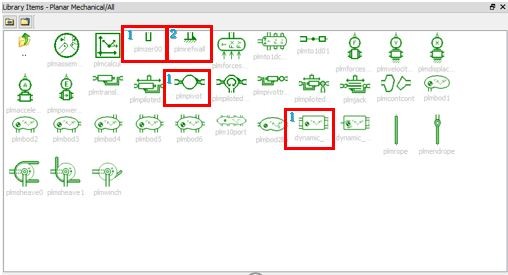 Figure 7: Components required from the Planar Mechanical library