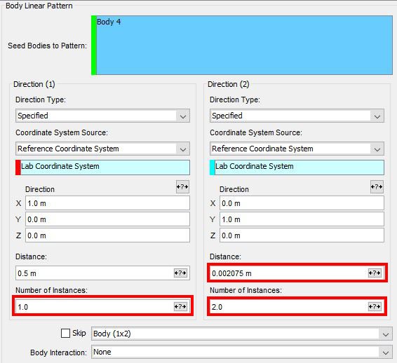 Set the parameters of a linear pattern (y-direction)