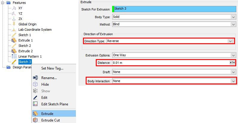 Extrusion of the sketch without body interaction