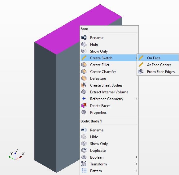 Create a new sketch on face