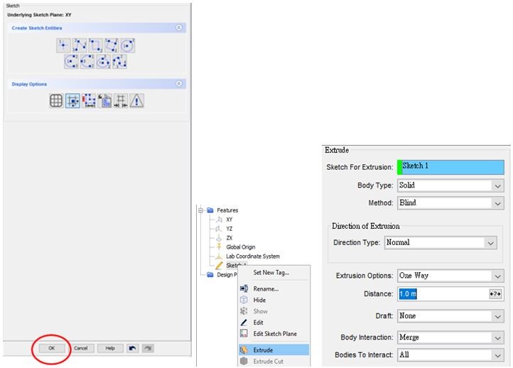 Extrusion of the sketch